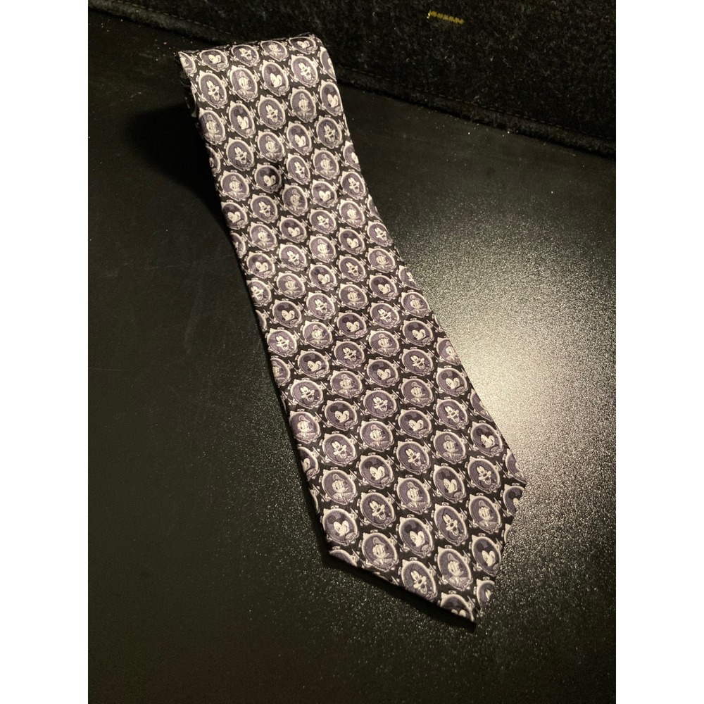 Disney Store Mickey Mouse Donald Goofy‎ Cameo Silk Tie Black Grey Hand Made Mens